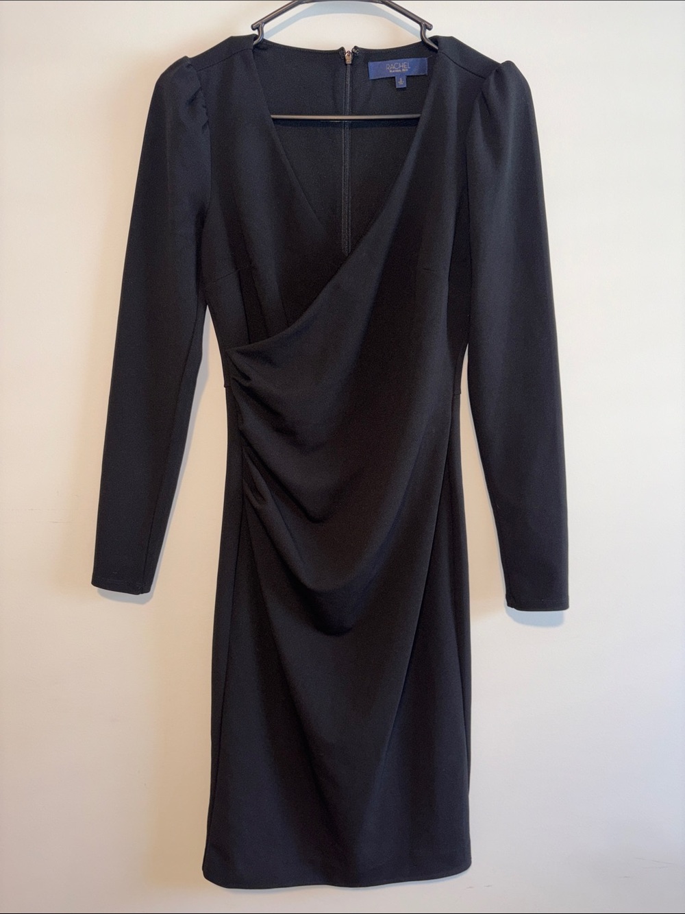 Rachel Zoe Black Long-Sleeve Draped V-Neck Dress